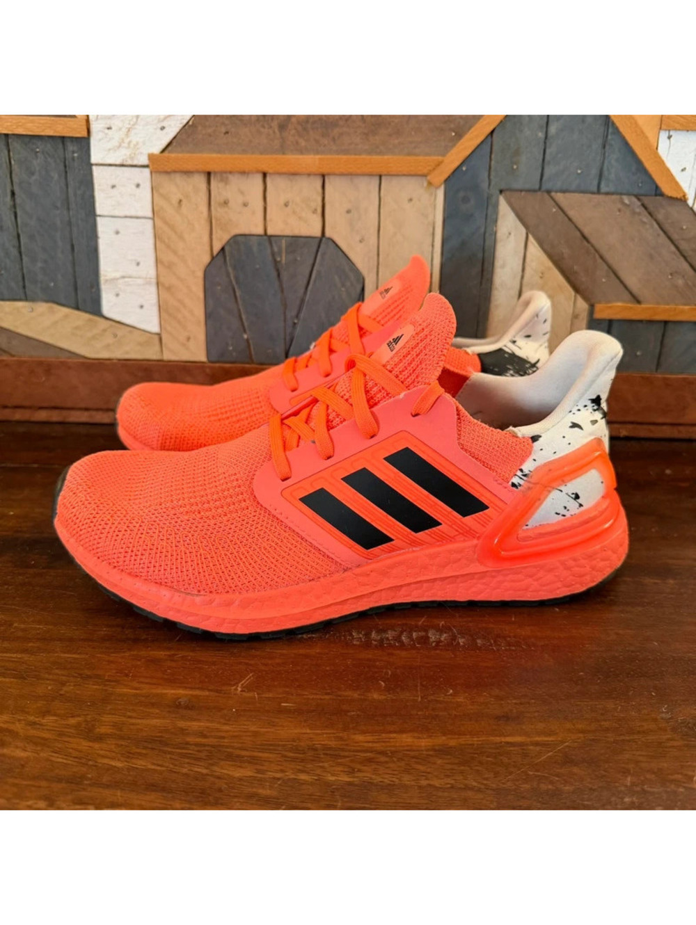 Adidas UltraBoost 20 Signal Orange Black Paint Splatter Men's Size 6 Shoes